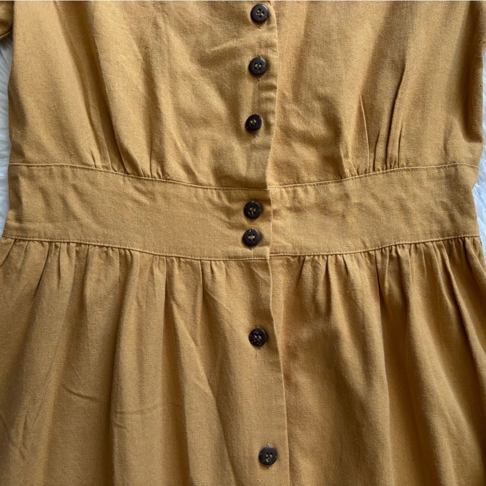 J Gee Dress Linen Rayon Button Down Mustard Womens Size Small - Picture 4 of 9